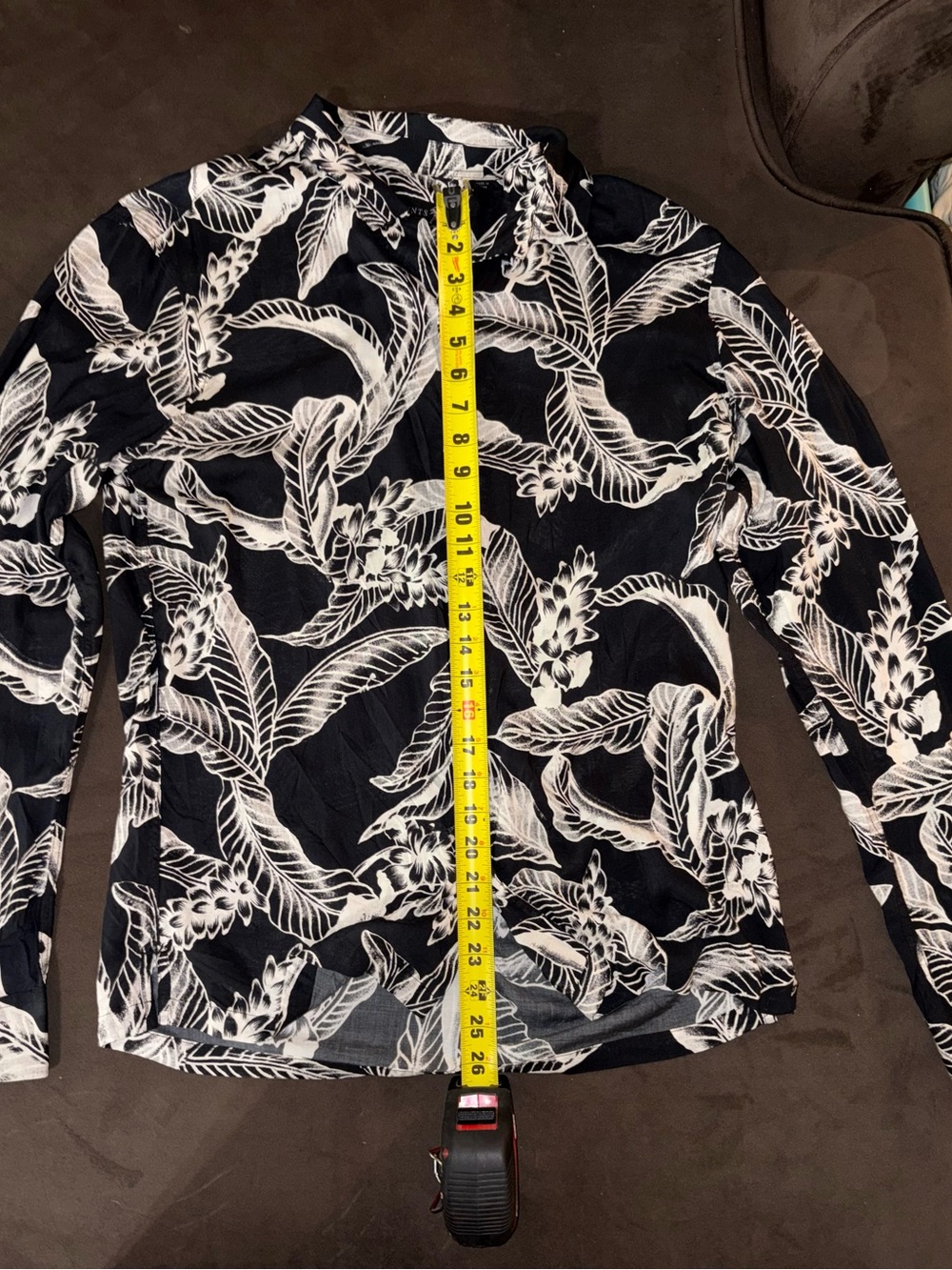 AllSaints Kahuna Shirt Black White Floral Palm Camp Viscose Long Sleeve Size L - Picture 3 of 7